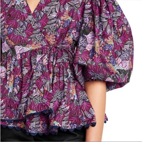 Kika Vargas - puffed sleeve wrap top. 100% cotton peplum peasant top xs - Picture 3 of 12